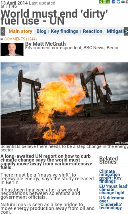 The BBC's headline response to the latest IPCC report. 